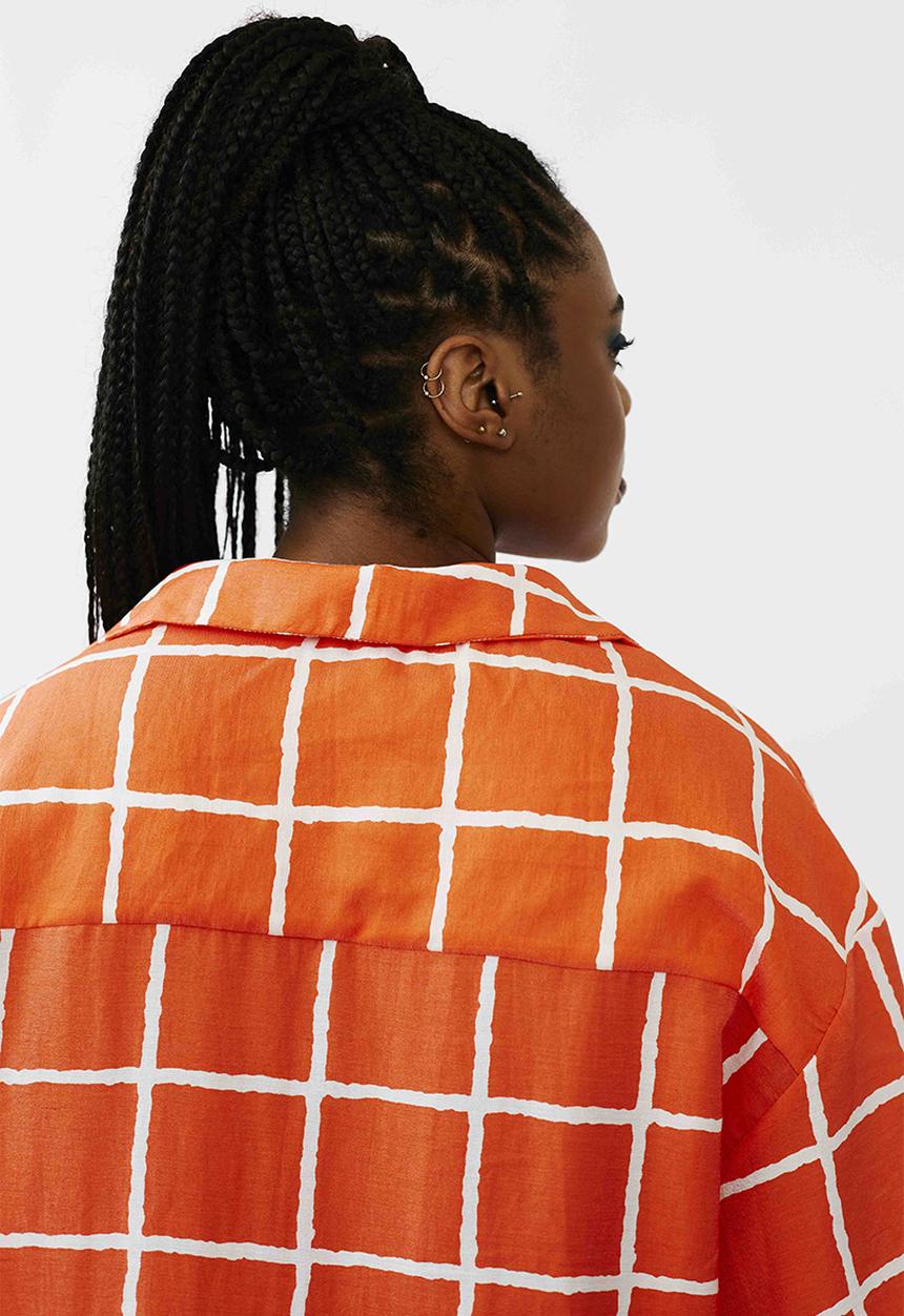 Me&B - Plus short shirtdress - coral check