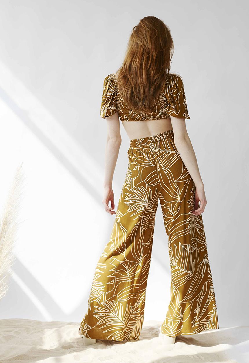 Me&B - Elasticated super wideleg pull on pant - tan tropical