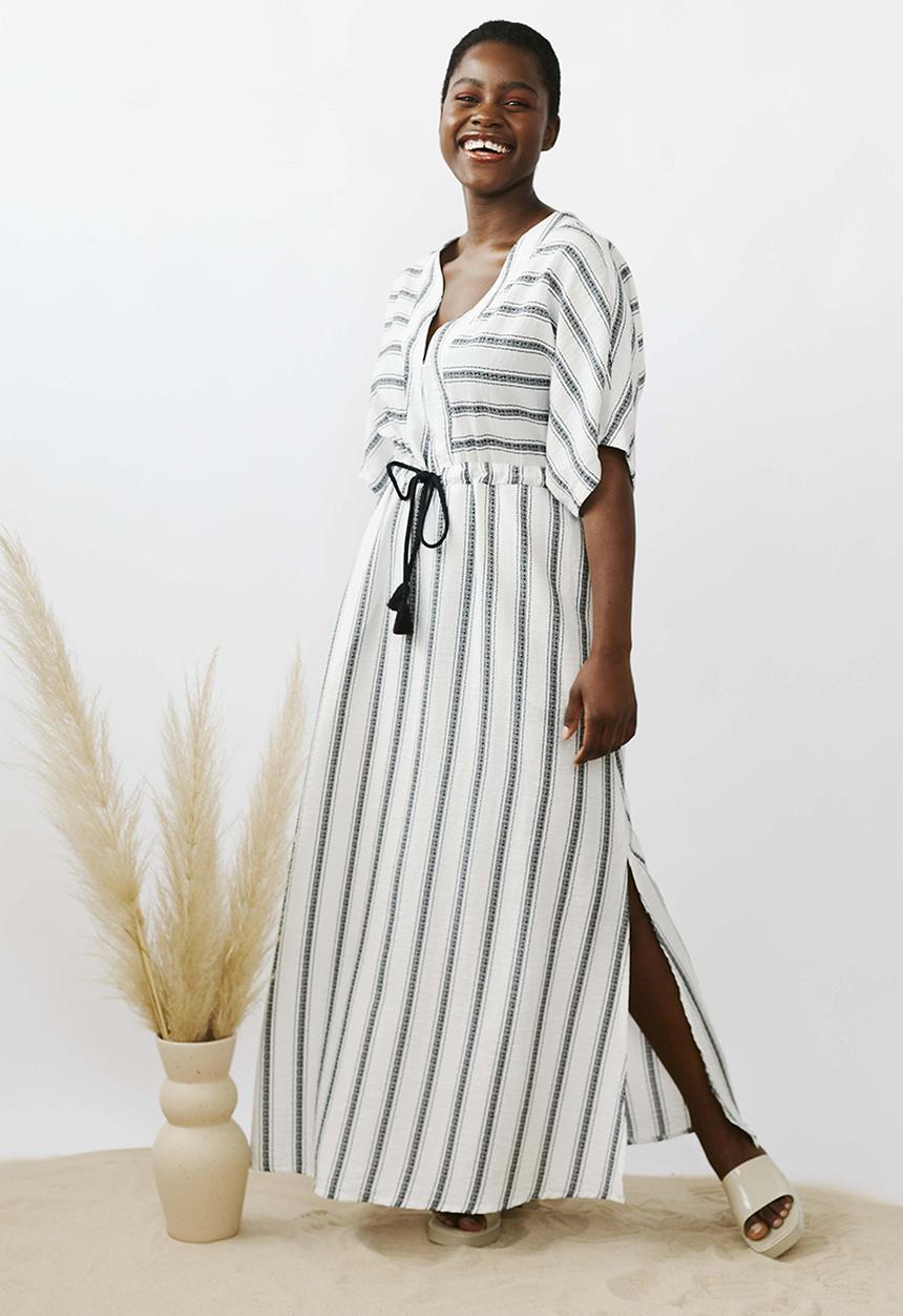Me&B - Kaftan dress - black / white stripe