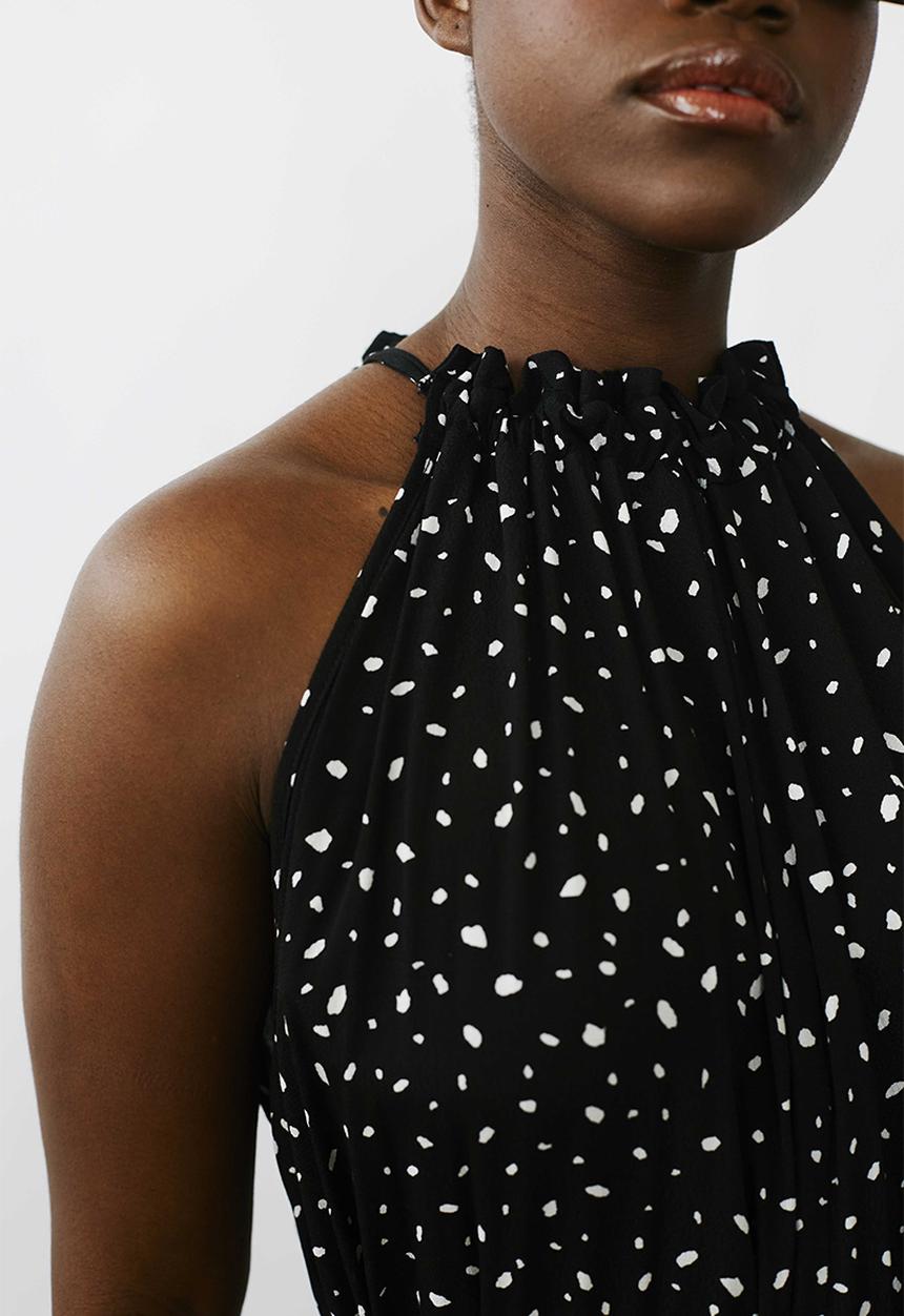 Me&B - Halter full maxi with belt detail - black print