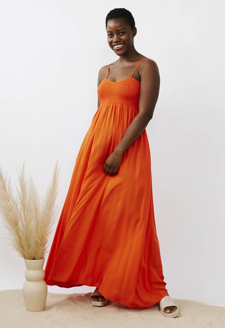 Me&B - Shirred bodice sun dress - coral
