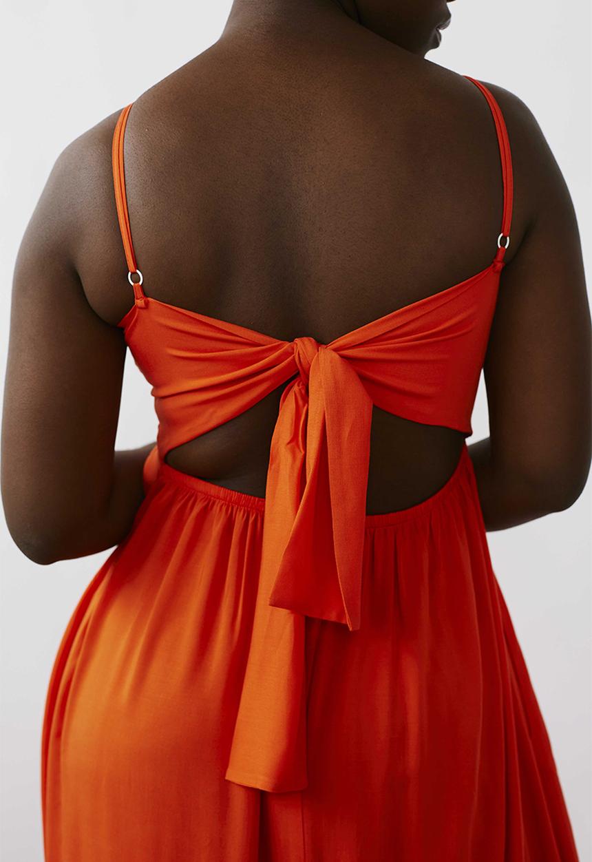 Me&B - Shirred bodice sun dress - coral