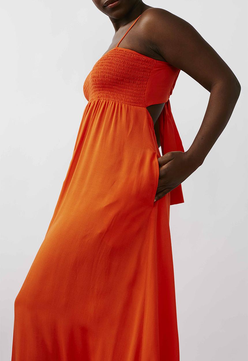 Me&B - Shirred bodice sun dress - coral