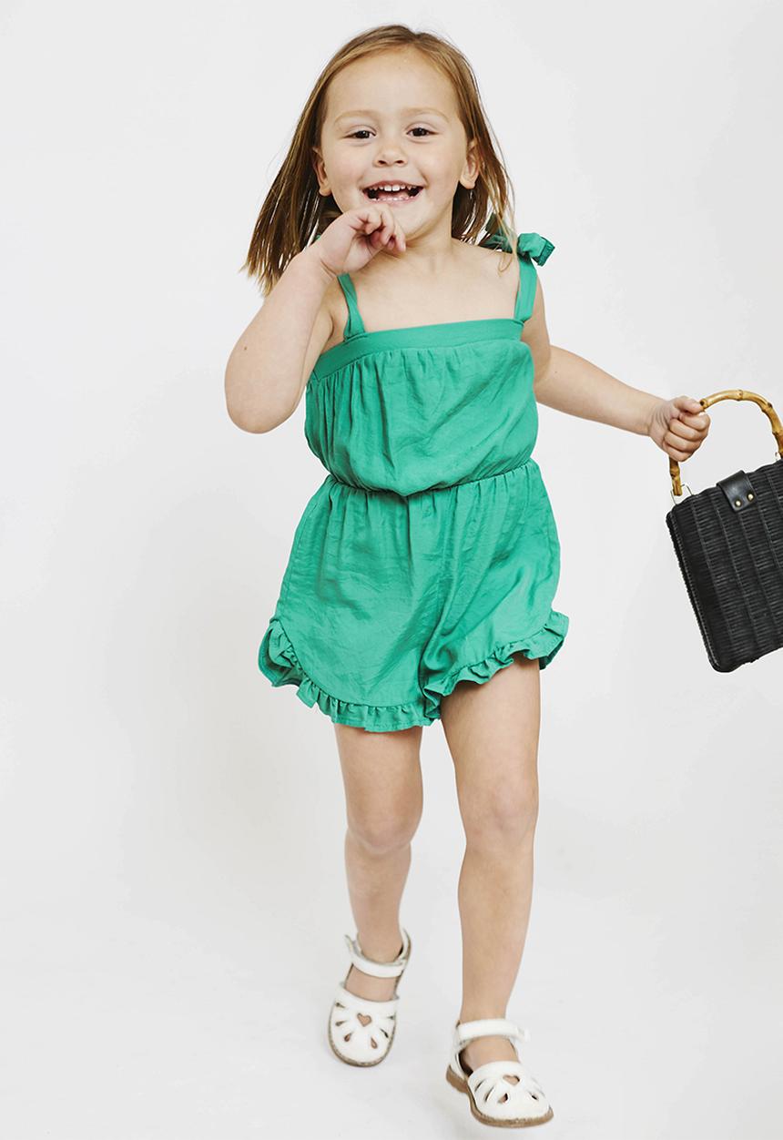 Me&B - Strappy shortall with frill detail - green