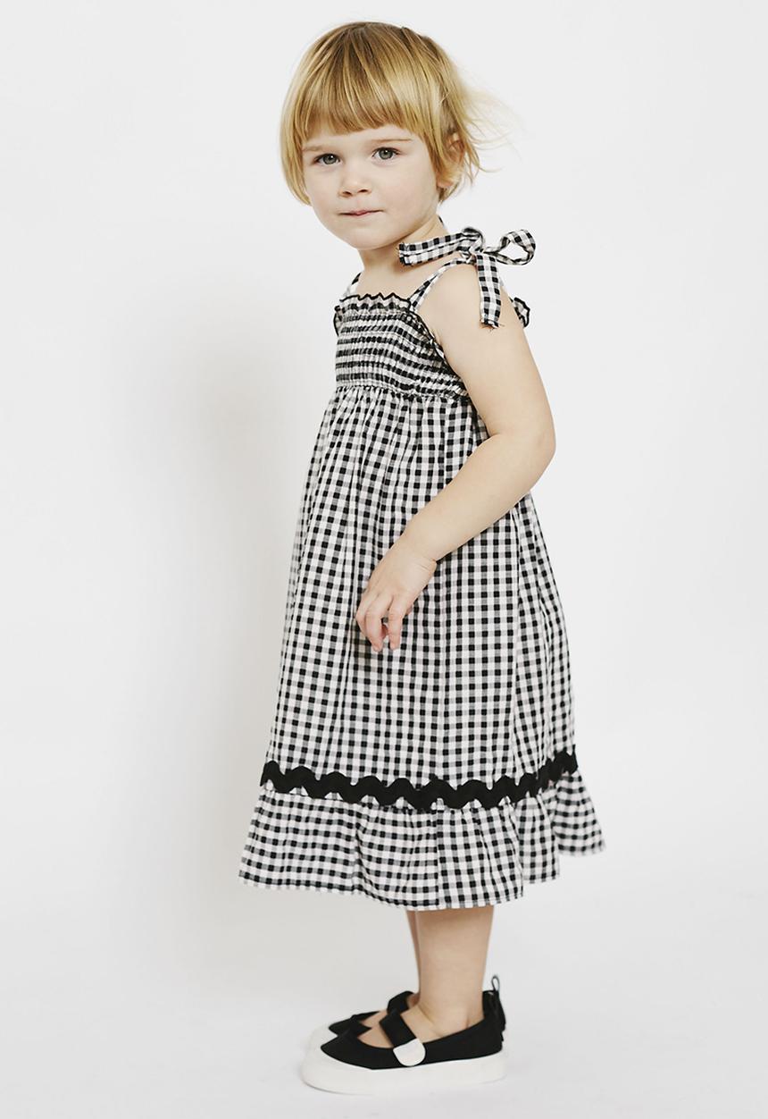 Me&B - Shirred sundress with ric-rac trim - black/white gingam