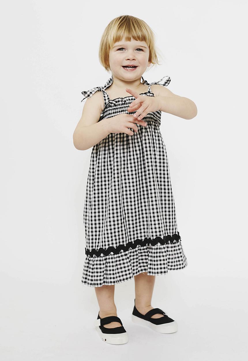 Me&B - Shirred sundress with ric-rac trim - black/white gingam