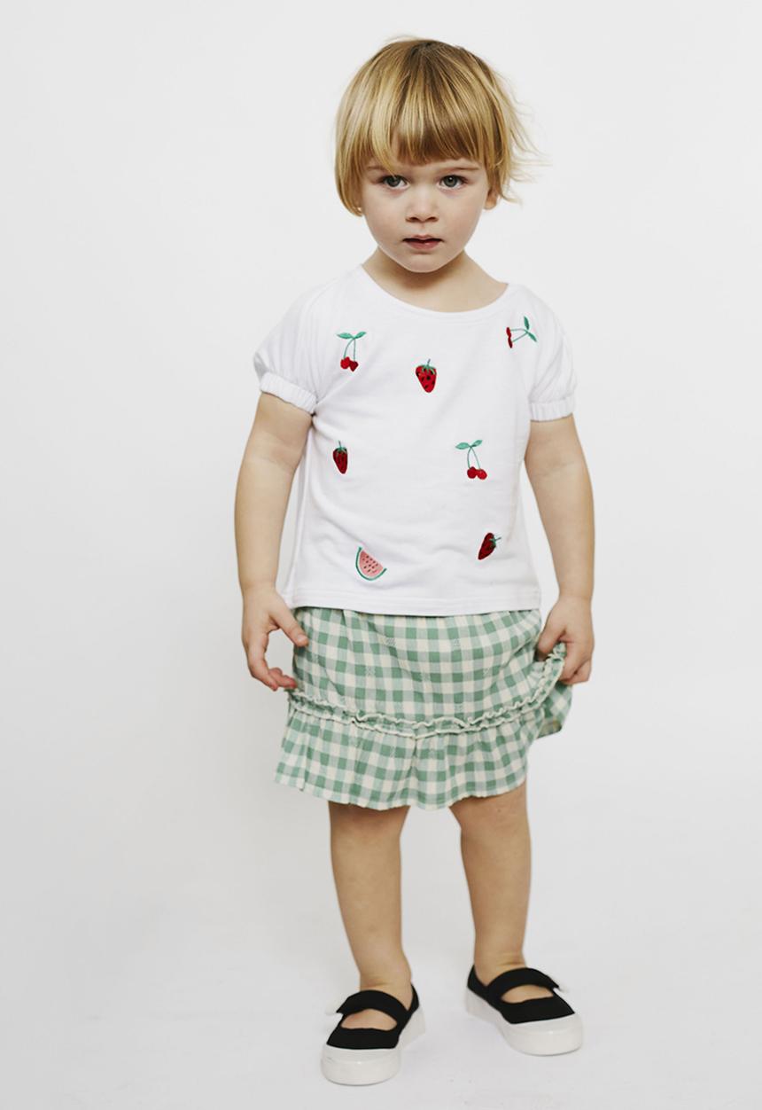 Me&B - Elasticated skirt with pie crust detail - green gingham