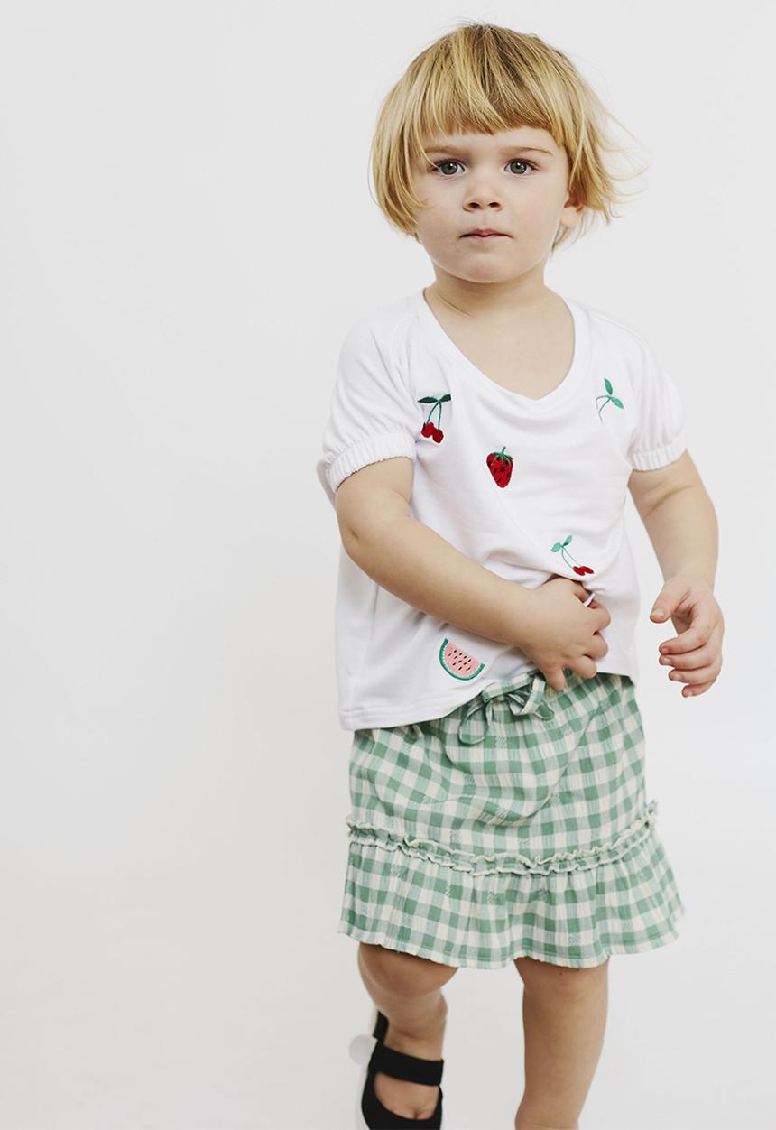 Me&B - Elasticated skirt with pie crust detail - green gingham