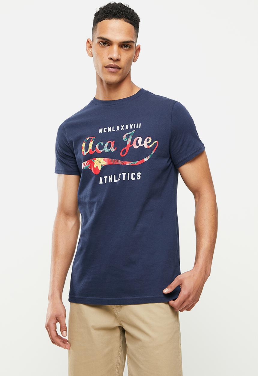 Aca Joe - Floral logo printed tee - estate blue