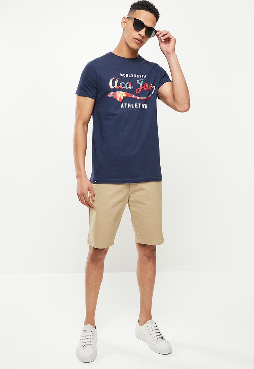 Aca Joe - Floral logo printed tee - estate blue