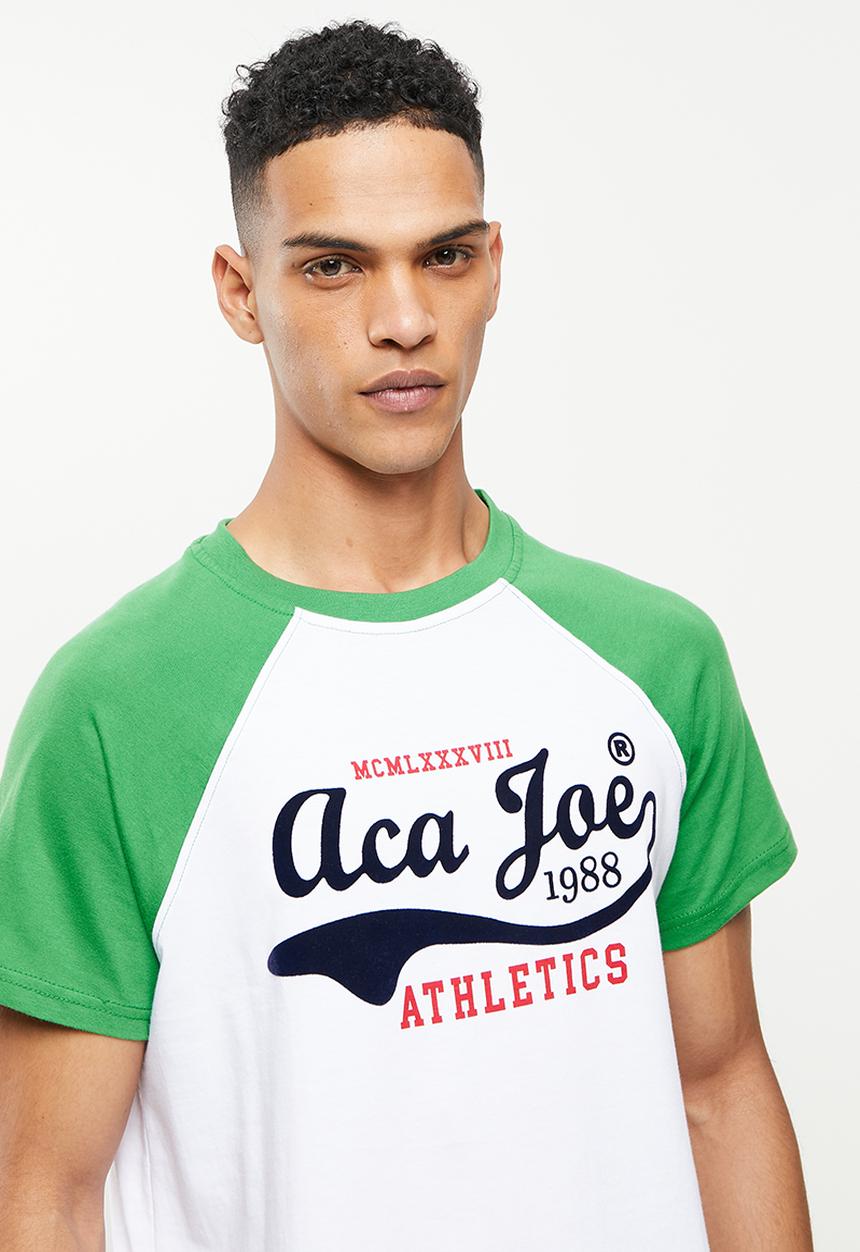 Aca Joe - Flock printed raglan tee - white/amazon green