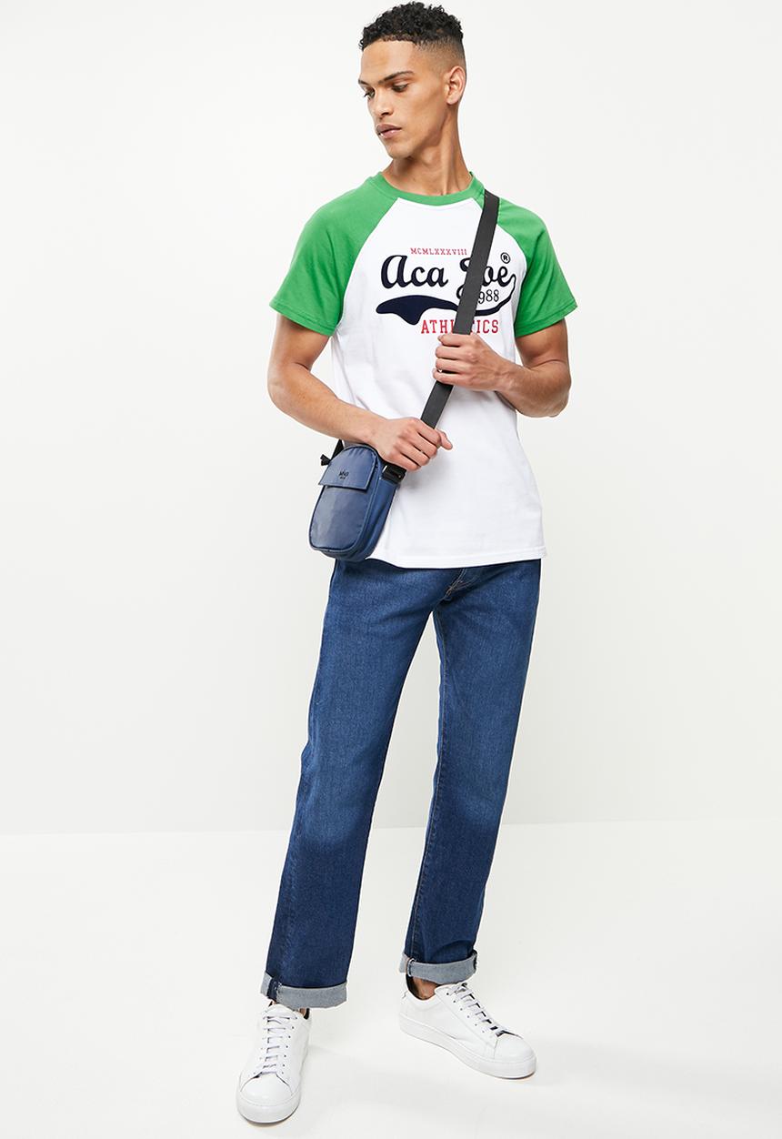 Aca Joe - Flock printed raglan tee - white/amazon green