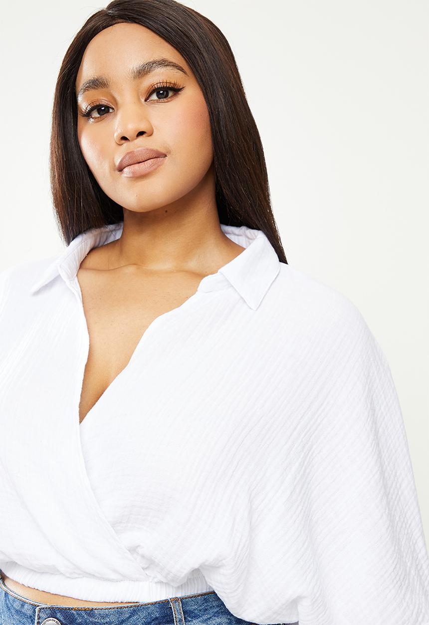 Cotton On - Curve riviera cropped blouse - white
