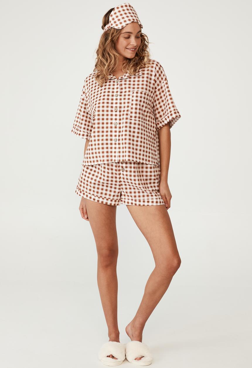 Cotton On - Washed woven sleep set - light brown 