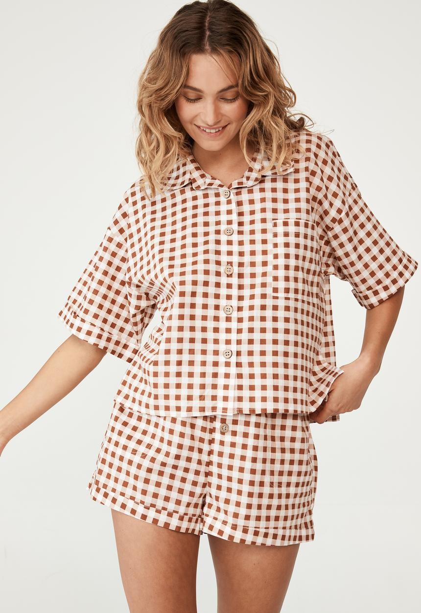 Cotton On - Washed woven sleep set - light brown 