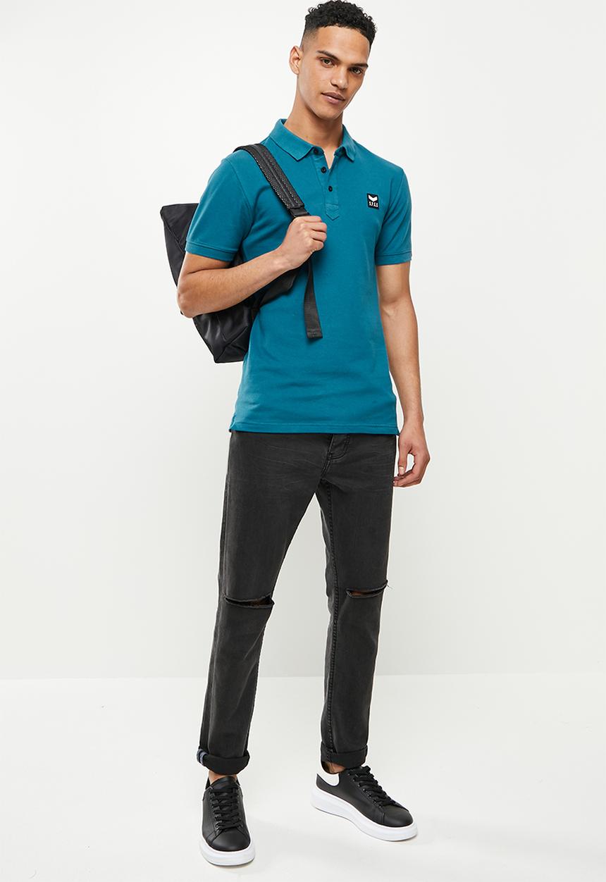 S.P.C.C - Cayenne slimline fit side slit straight hem polo - blue