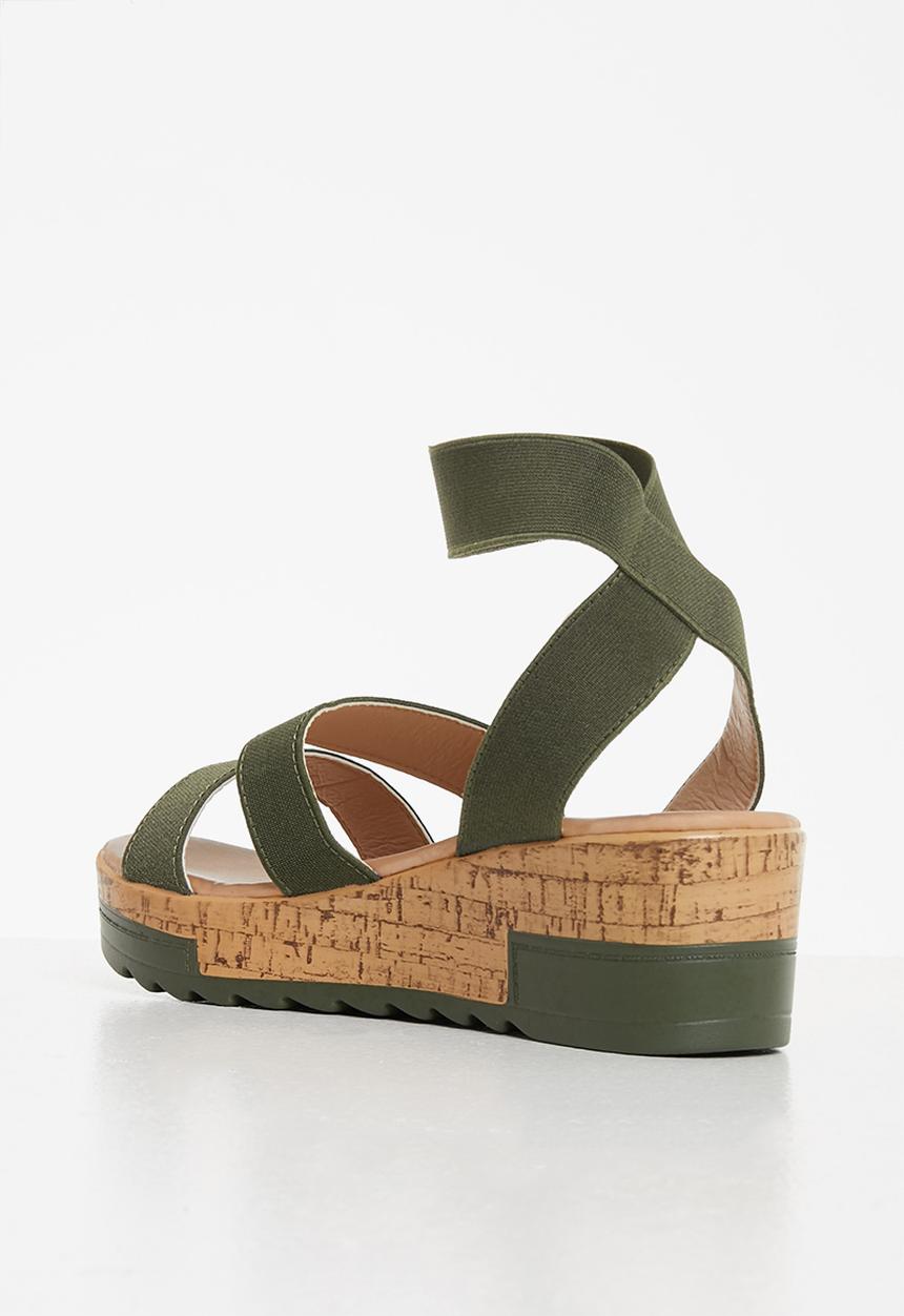 Seduction - Elastic strap cork wedge heel - olive