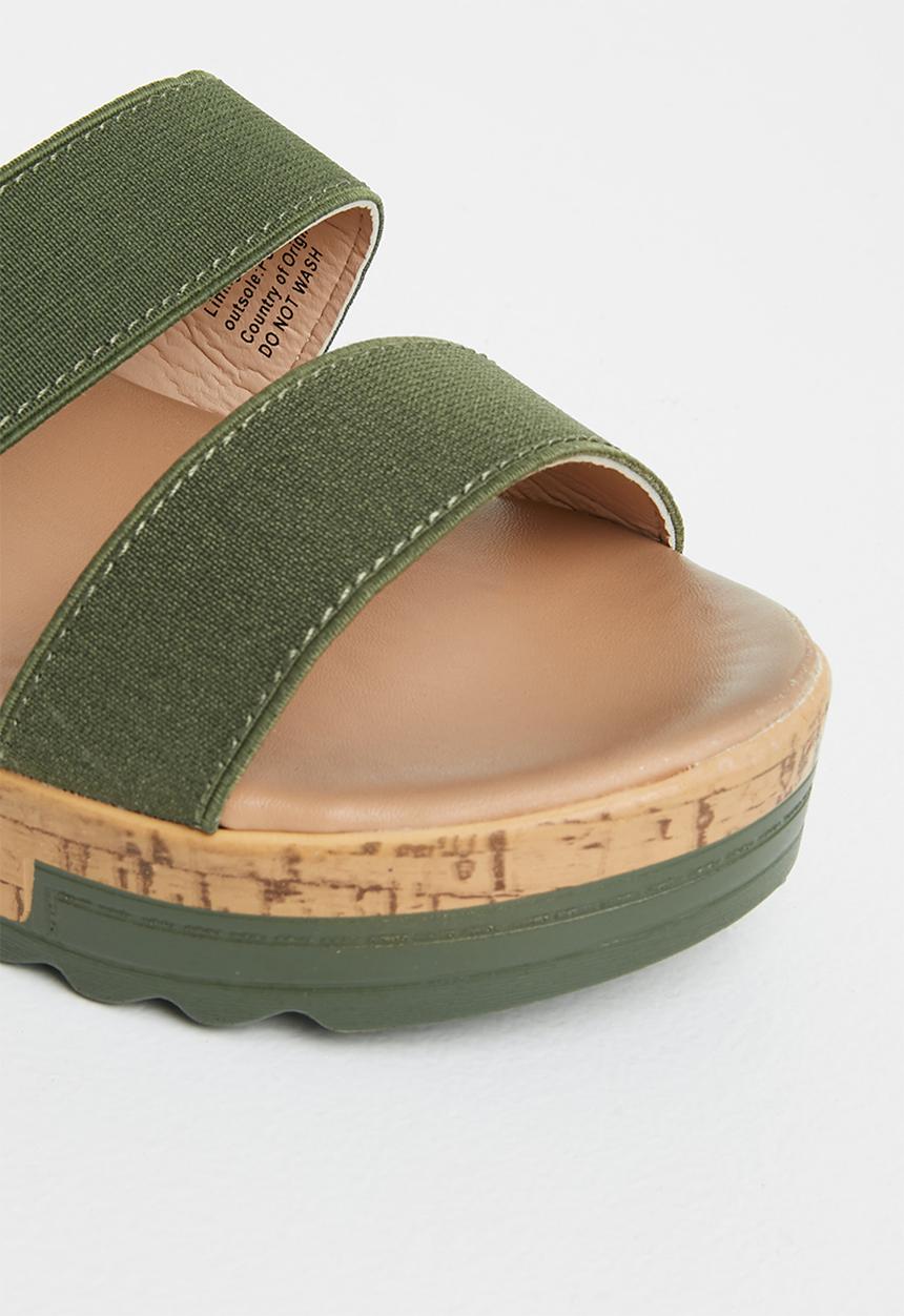 Seduction - Elastic strap cork wedge heel - olive