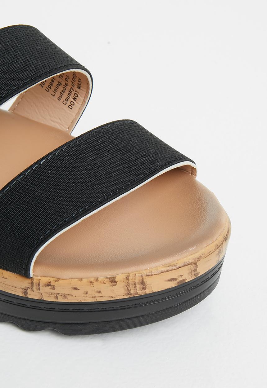 Seduction - Elastic strap cork wedge heel - black