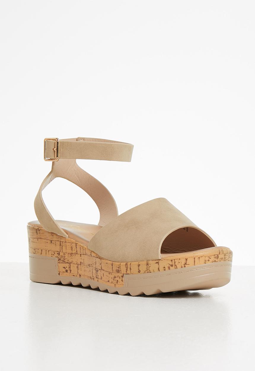 Seduction - Ankle strap cork wedge heel - taupe