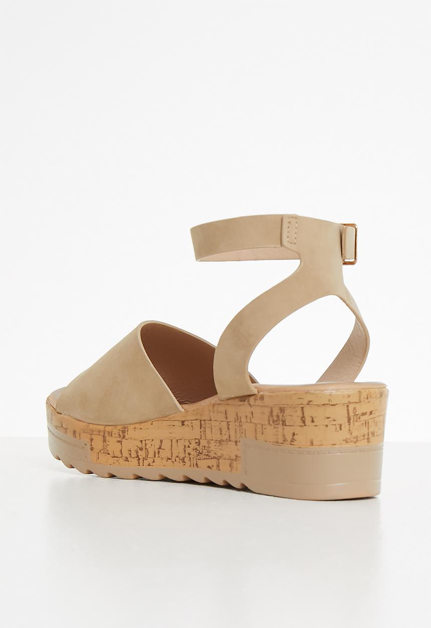 Seduction - Ankle strap cork wedge heel - taupe