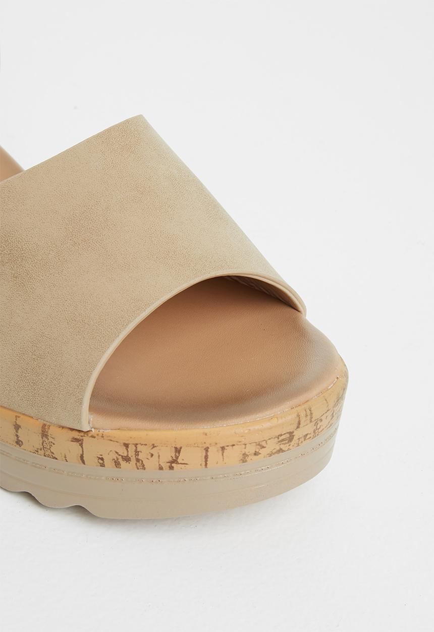 Seduction - Ankle strap cork wedge heel - taupe