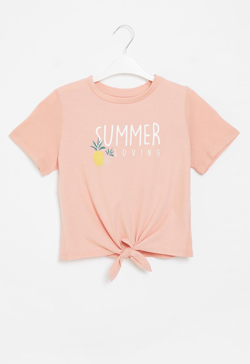 Rebel Republic - Printed front knot tee - dusty pink