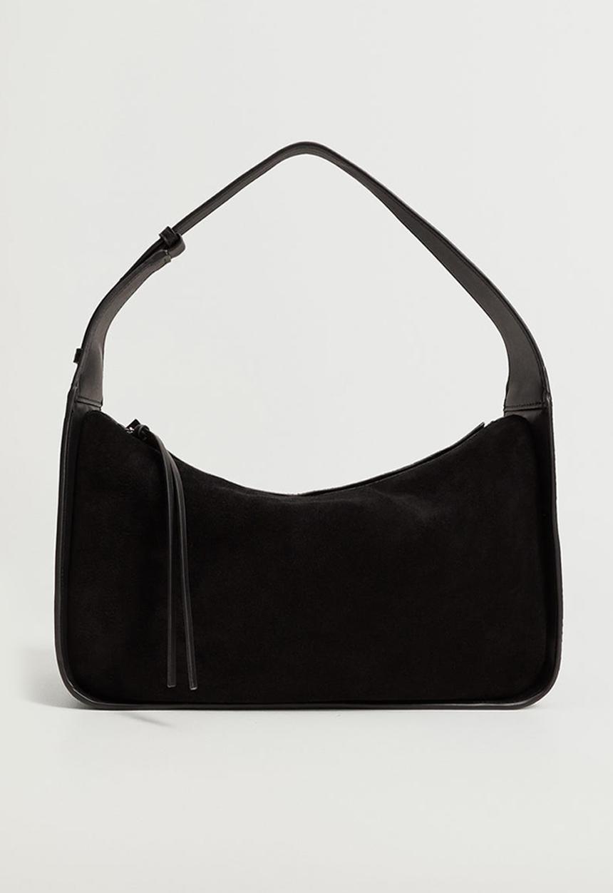 MANGO - Leather baguette bag - black