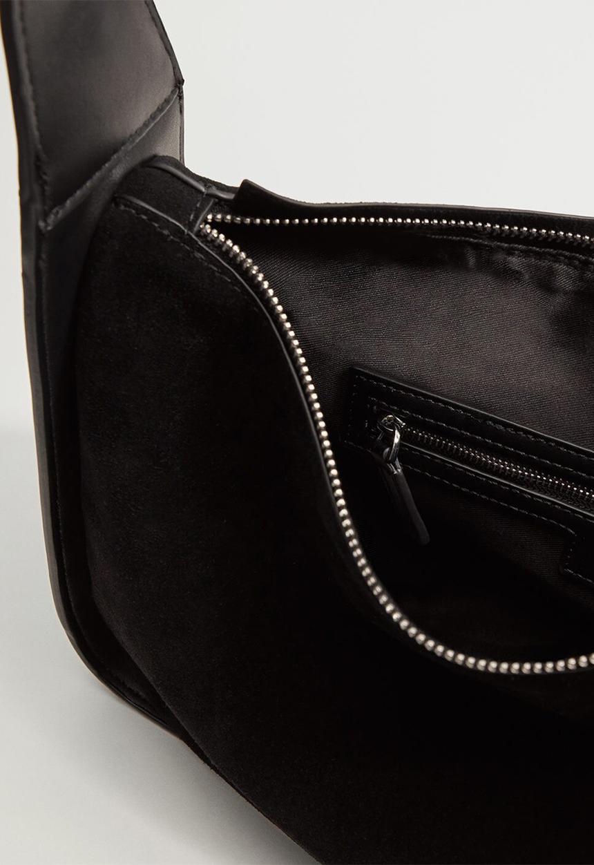 MANGO - Leather baguette bag - black