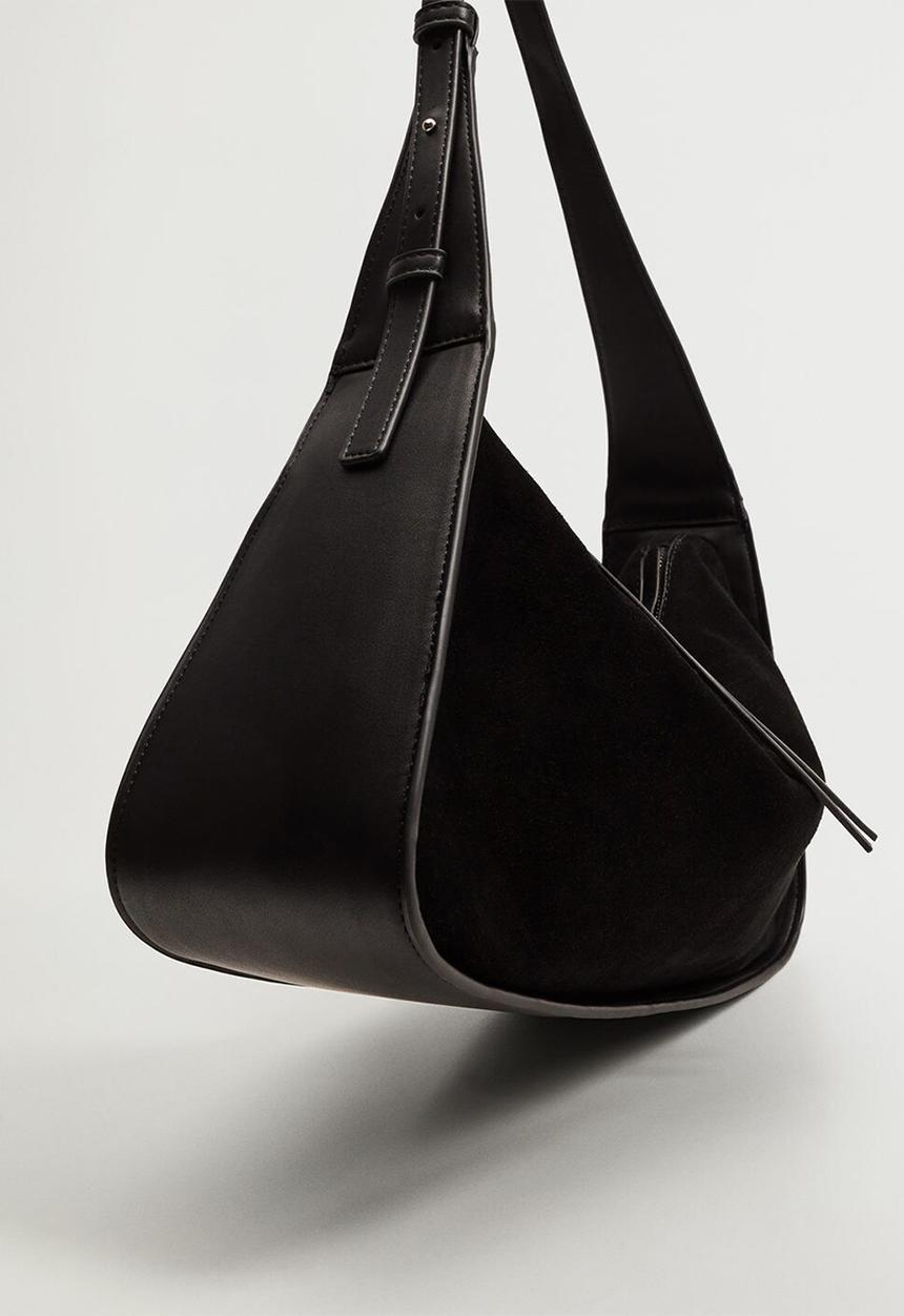 MANGO - Leather baguette bag - black