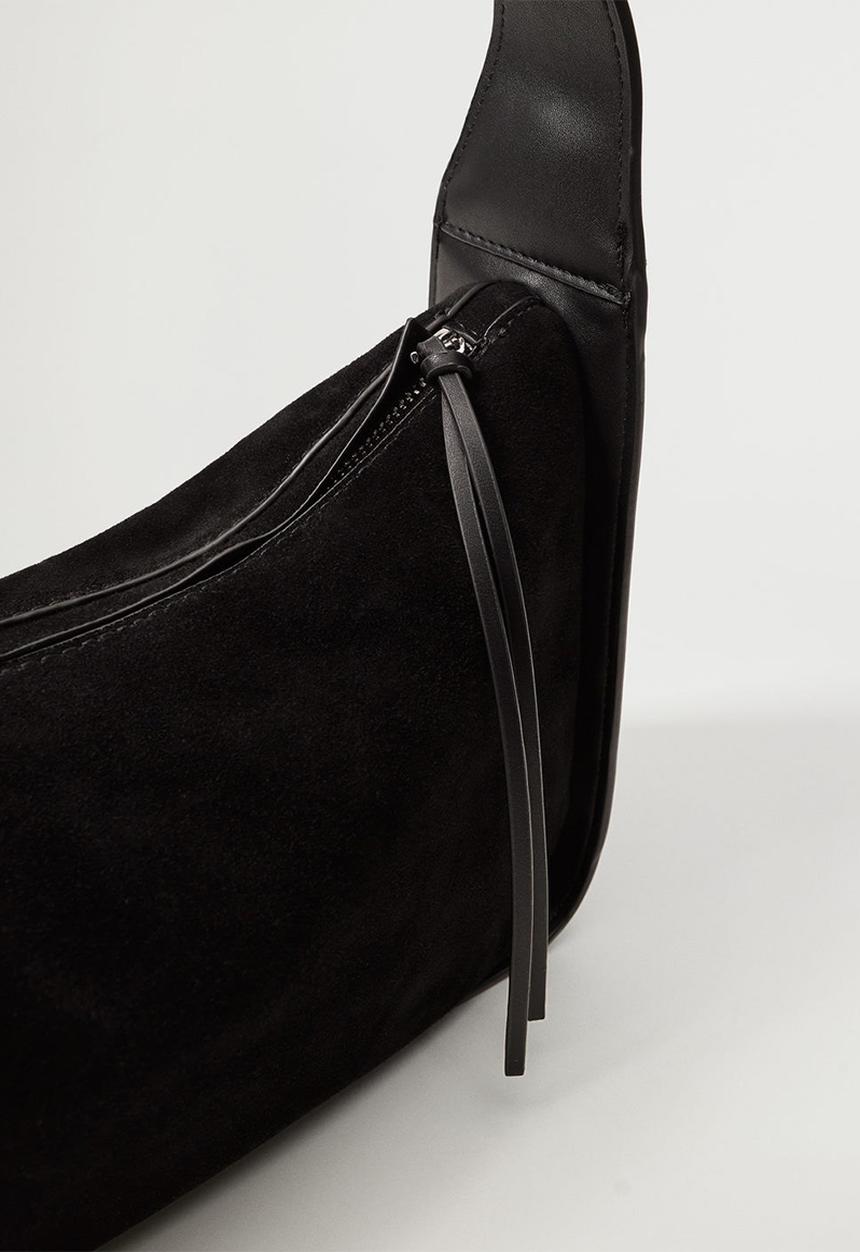 MANGO - Leather baguette bag - black