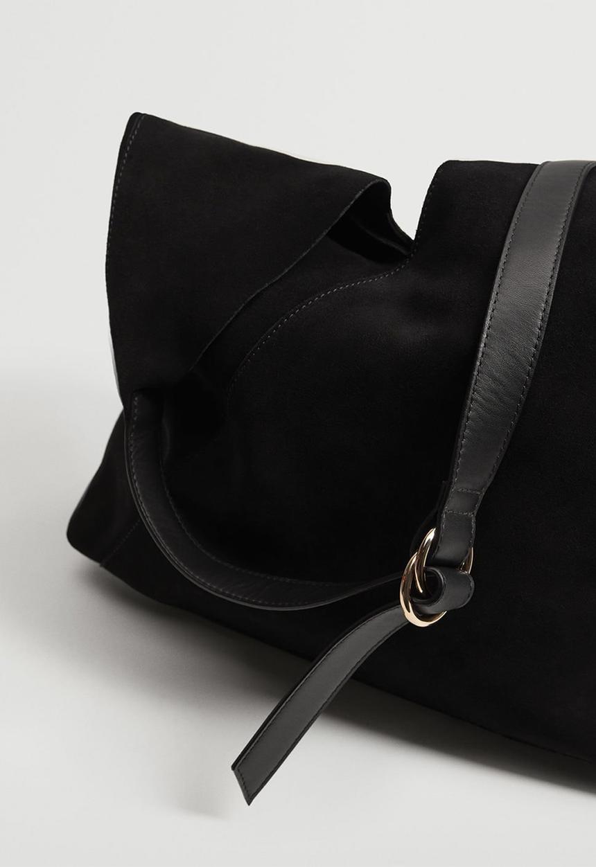 MANGO - Leather bucket bag - black