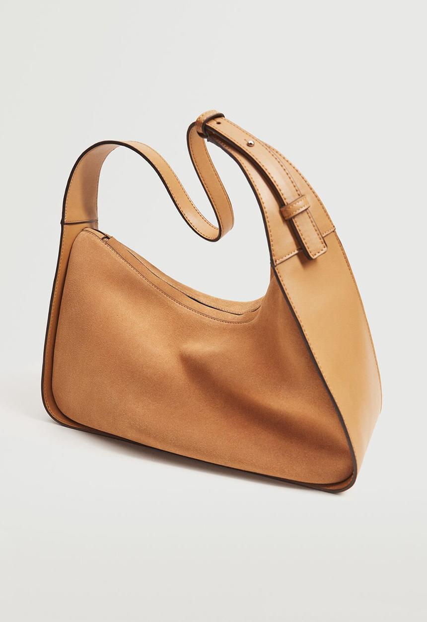 MANGO - Leather baguette bag - medium brown