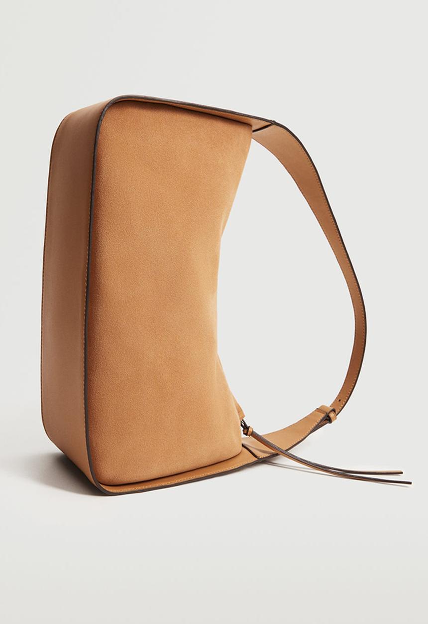 MANGO - Leather baguette bag - medium brown