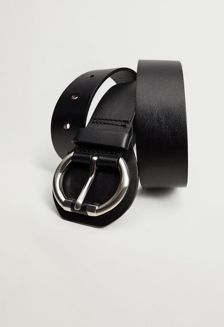 MANGO - Rounded buckle leather belt - black