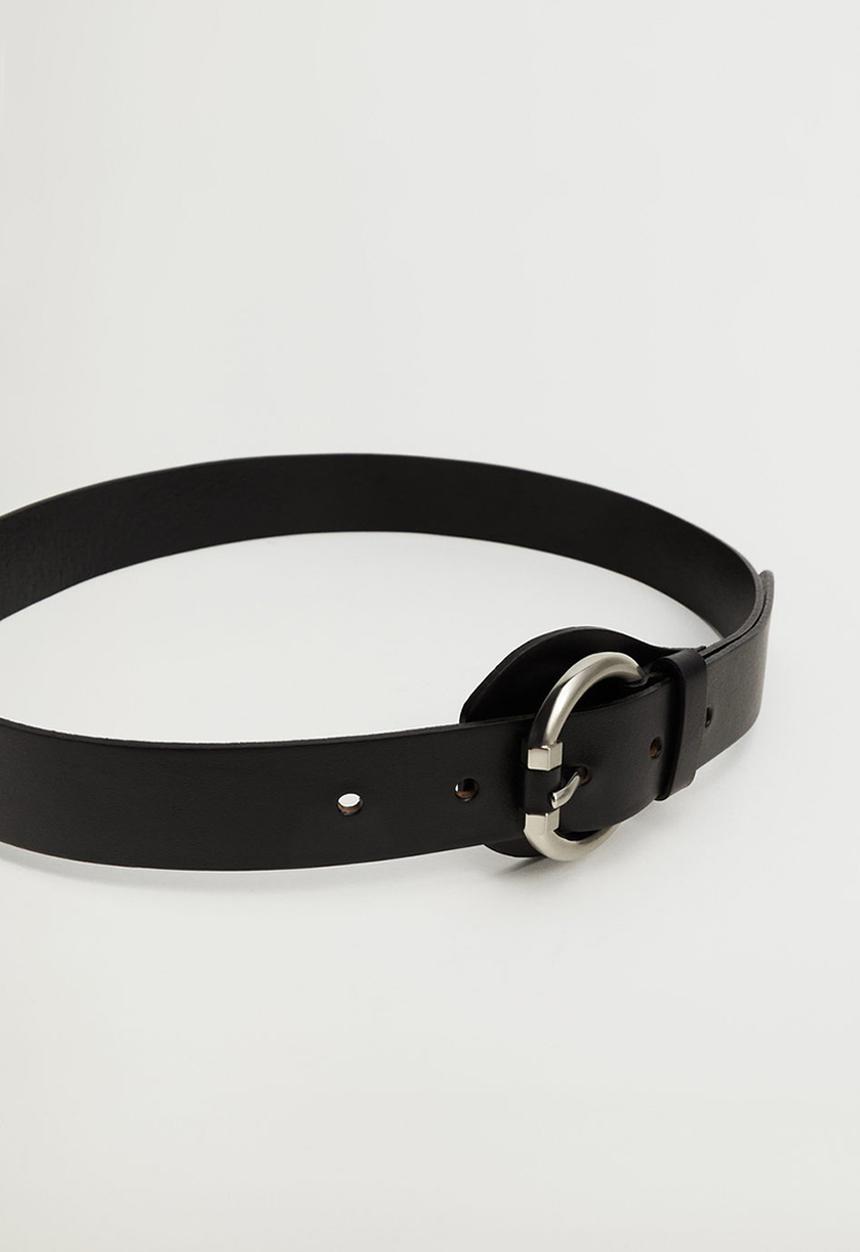 MANGO - Rounded buckle leather belt - black