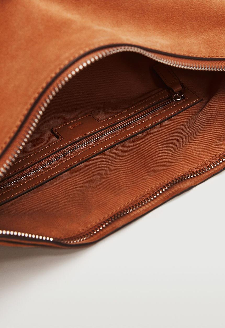 MANGO - Leather baguette bag - burnt orange