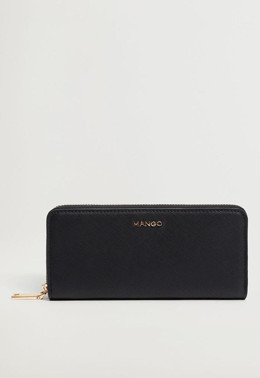 MANGO - Zip saffiano-effect wallet - black