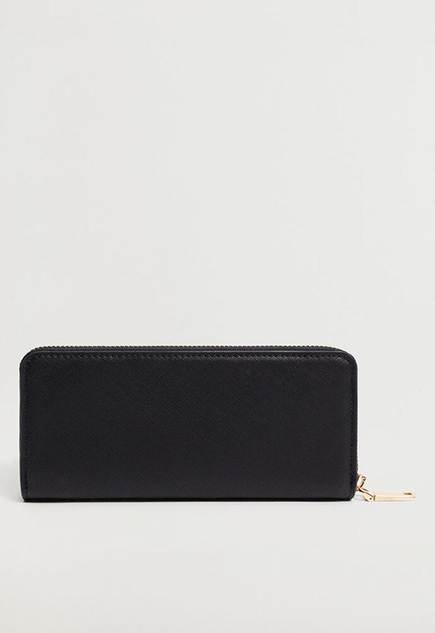 MANGO - Zip saffiano-effect wallet - black