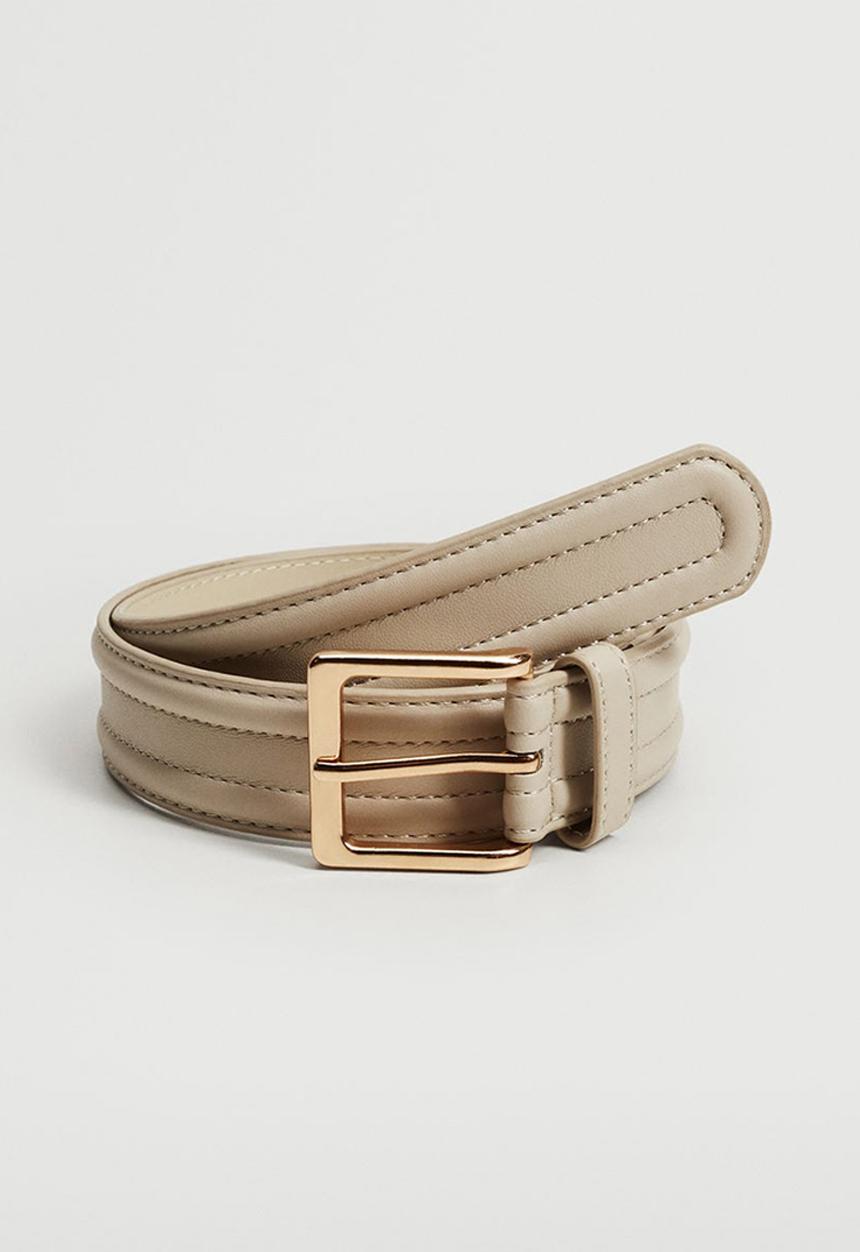 MANGO - Metal buckle belt - ecru