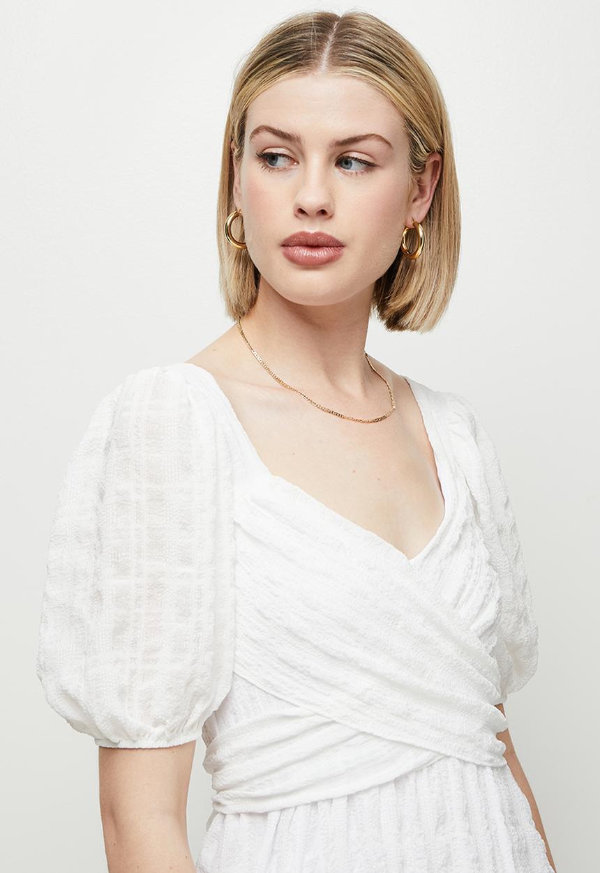 MILLA - Wrap bodice square neck dress - white
