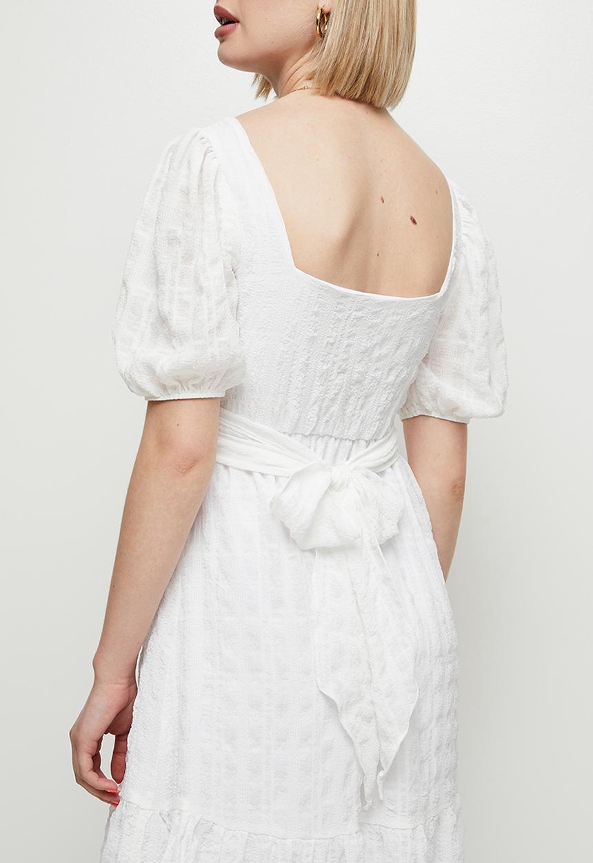 MILLA - Wrap bodice square neck dress - white