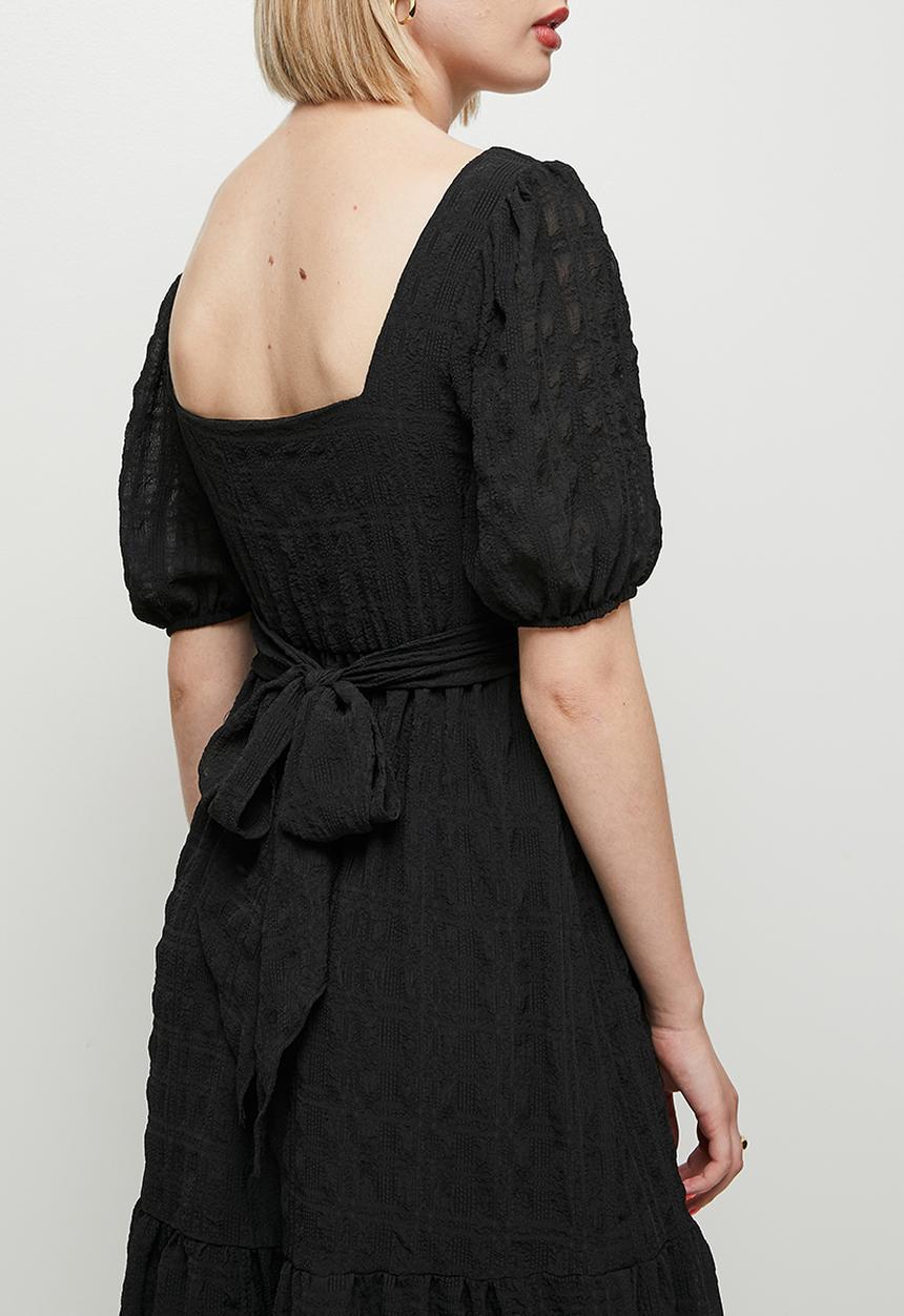 MILLA - Wrap bodice square neck dress - black