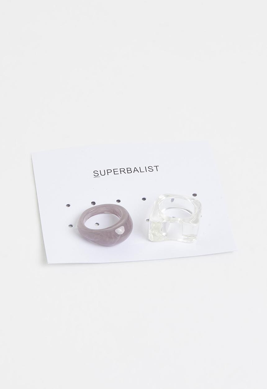 Superbalist - 2 Pack resin ring set-clear & purple