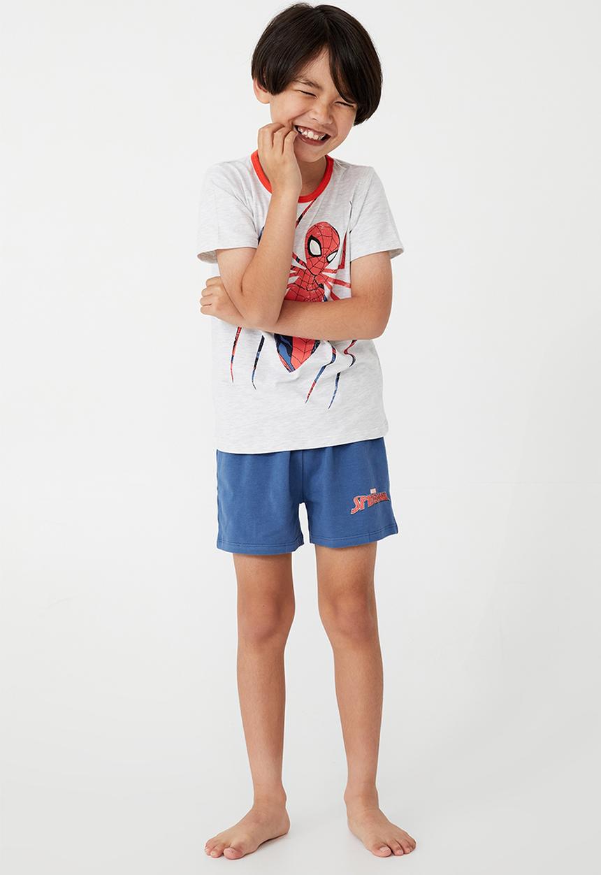 Cotton On - Hudson short sleeve pyjama set licensed - lcn mar spiderman spider/summer grey marle