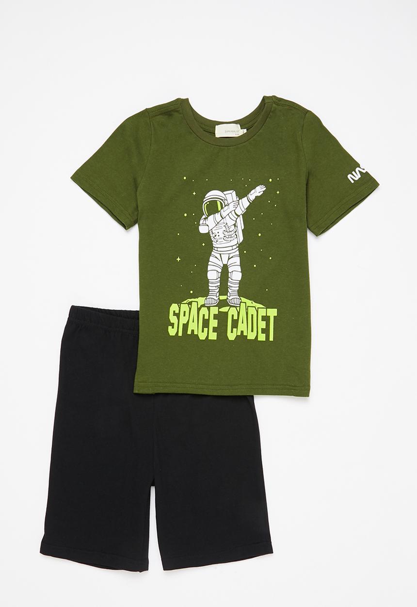 Superbalist Kids - NASA tee & shorts pj set - olive & black