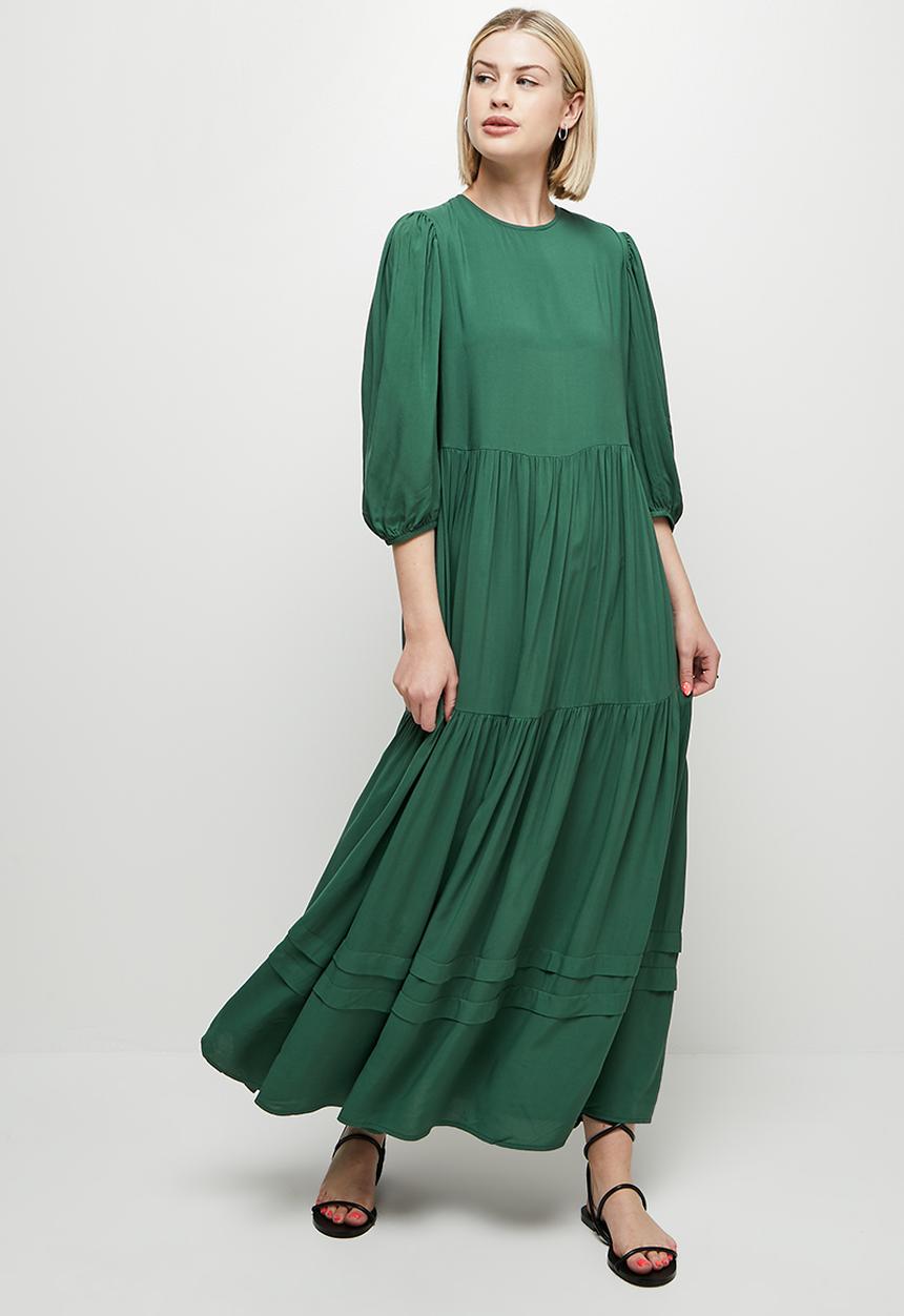 edit - Pleat detail tiered maxi dress - green