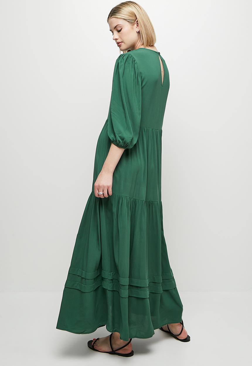 edit - Pleat detail tiered maxi dress - green