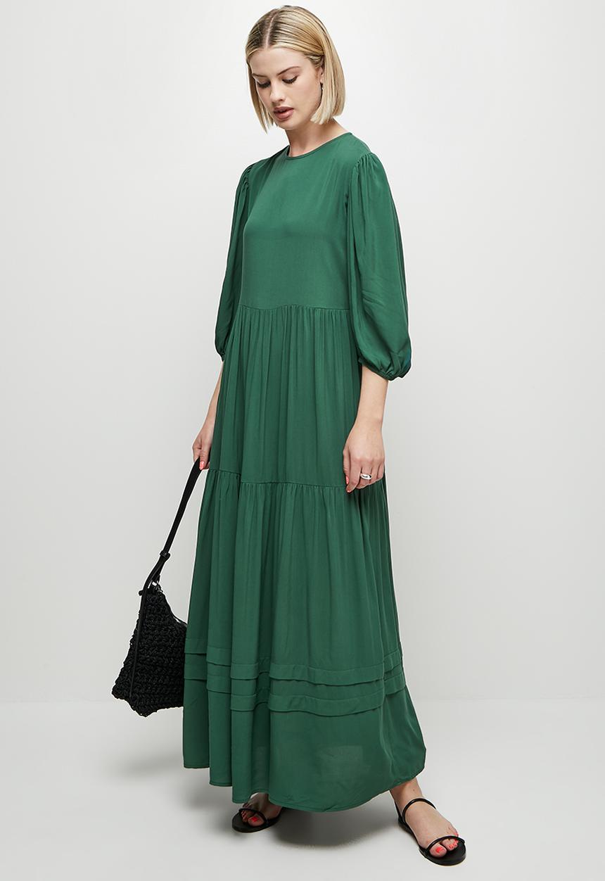 edit - Pleat detail tiered maxi dress - green