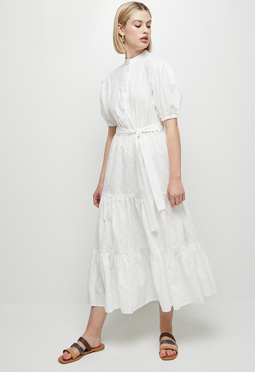 edit - Dobby voile belted shirt dress - white